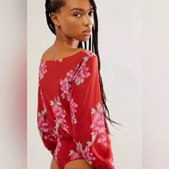 NWOT Free People Undercover Bodysuit XS Floral Thong Off Shoulder Long Sleeve - Picture 5 of 13